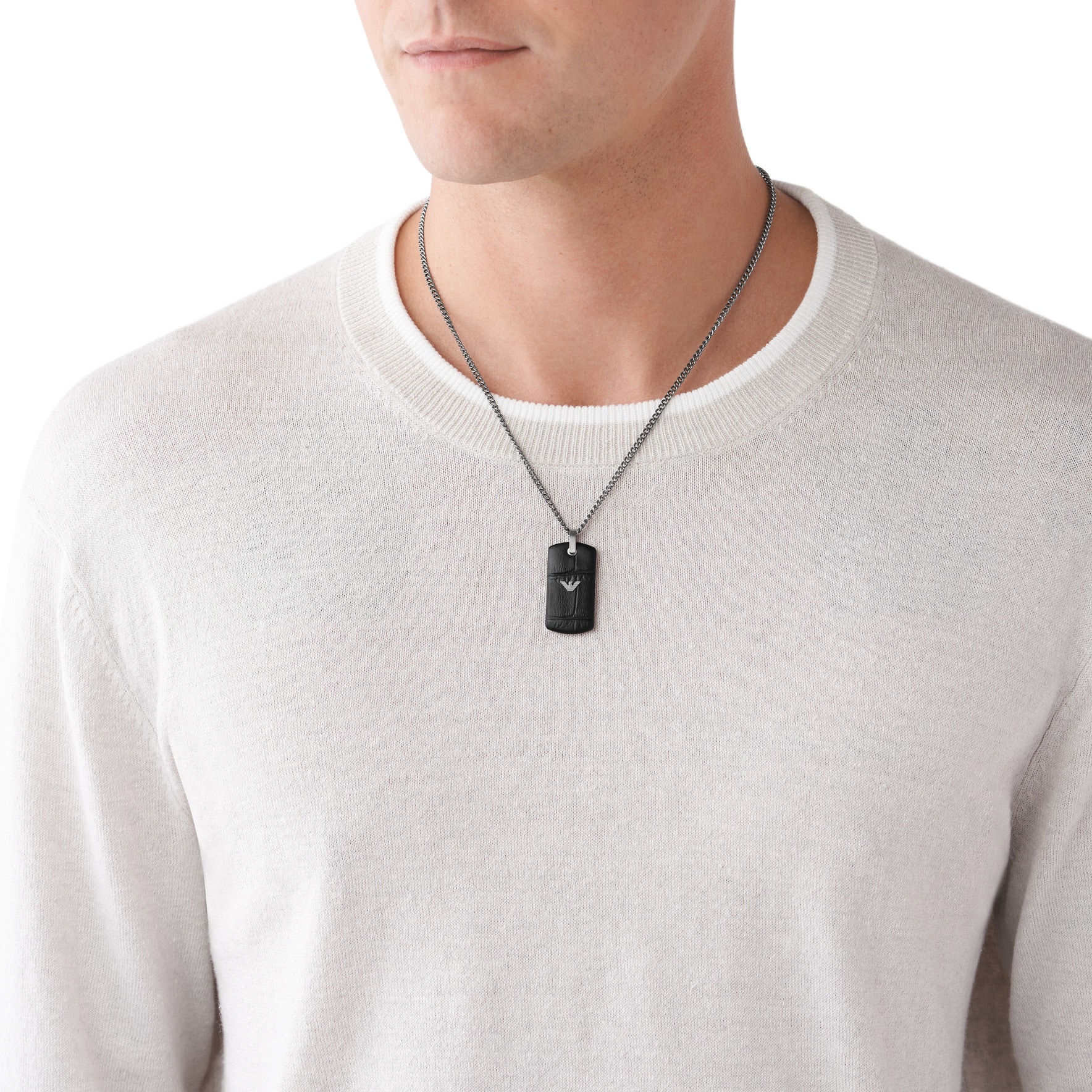 Emporio Armani Mens Gun Metal Tone Stainless Steel Necklace