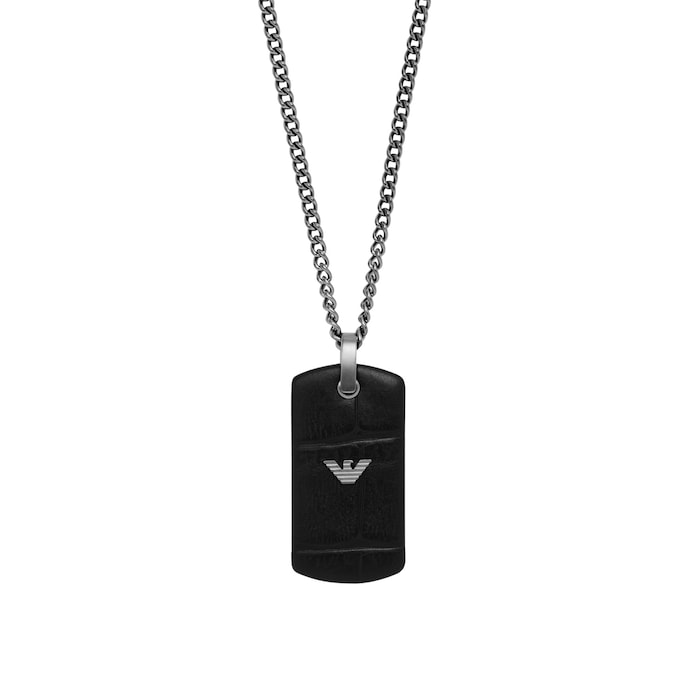 Emporio Armani Mens Gun Metal Tone Stainless Steel Necklace