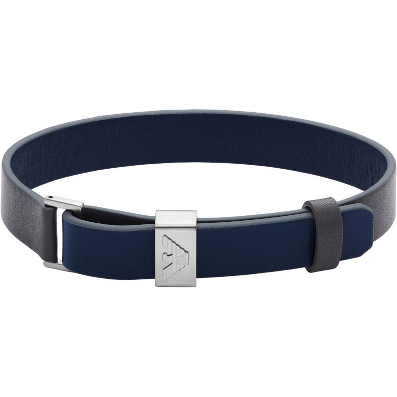 Emporio Armani Mens EA Logo Black Leather Bracelet