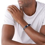 Emporio Armani Mens EA Logo Black Leather Bracelet