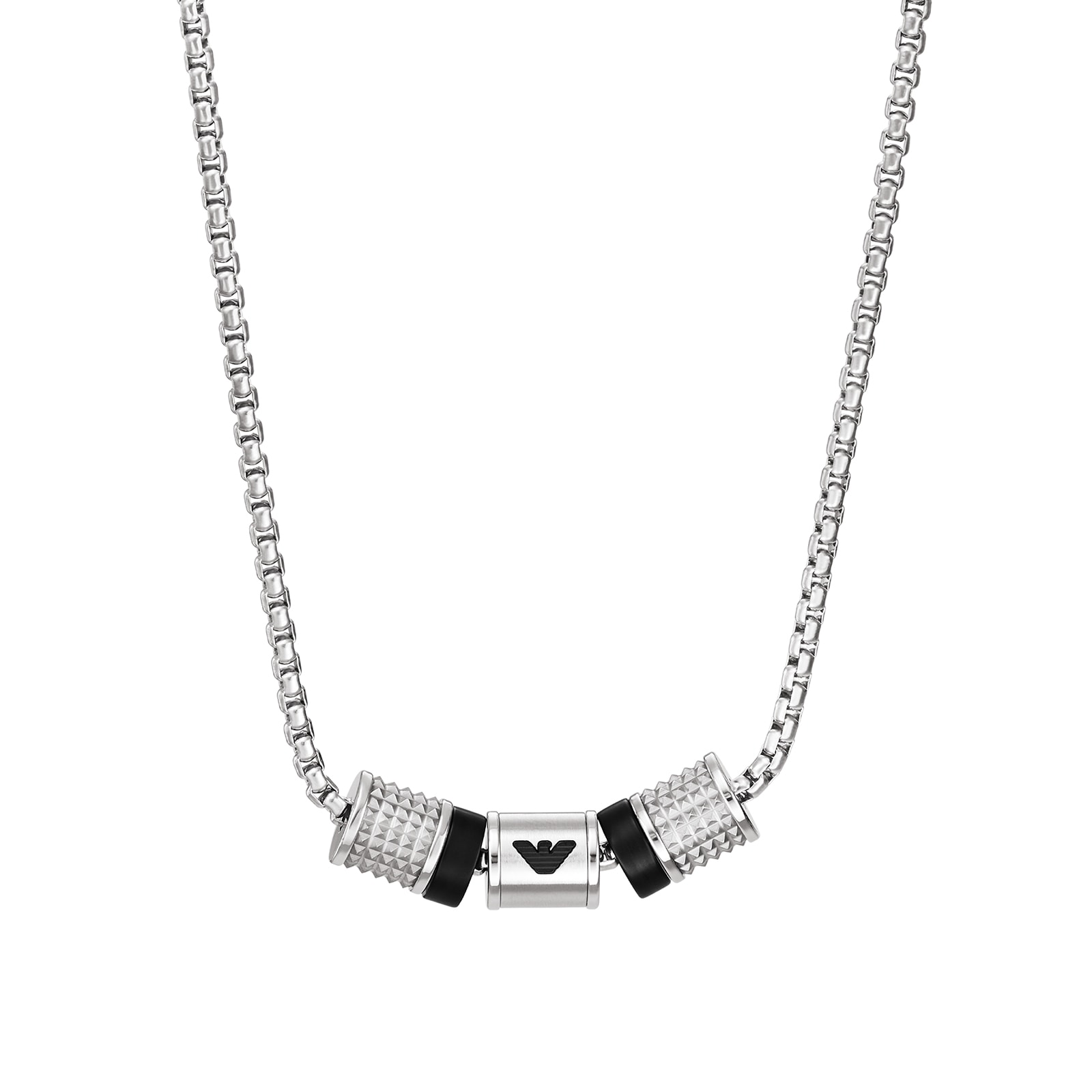 Emporio Armani Mens Onyx Rondelle Necklace
