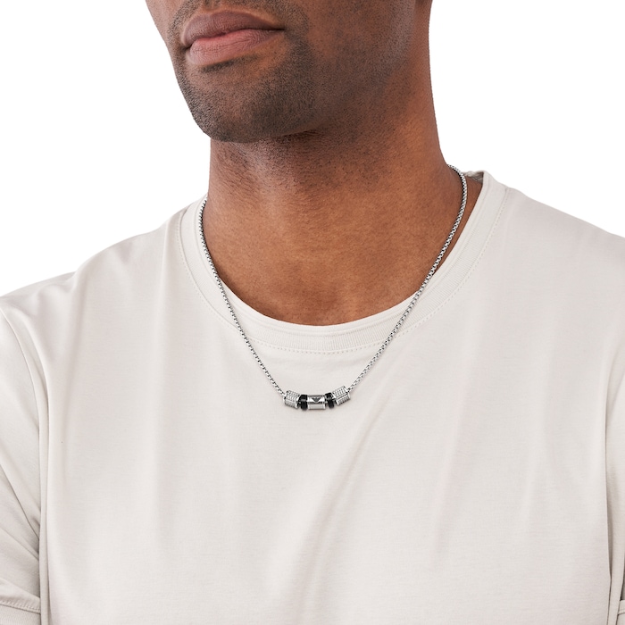 Emporio Armani Mens Onyx Rondelle Necklace