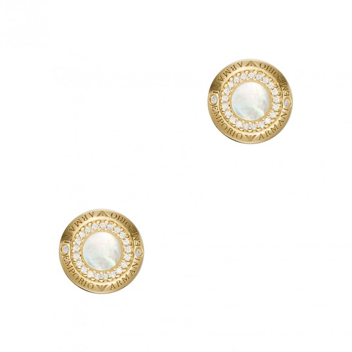 Emporio Armani Ladies Yellow Gold Coloured Mother Of Pearl Stud Earrings