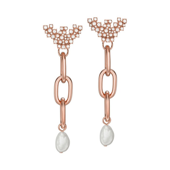 Armani Ladies Rose Gold Coloured Pearl Earrings