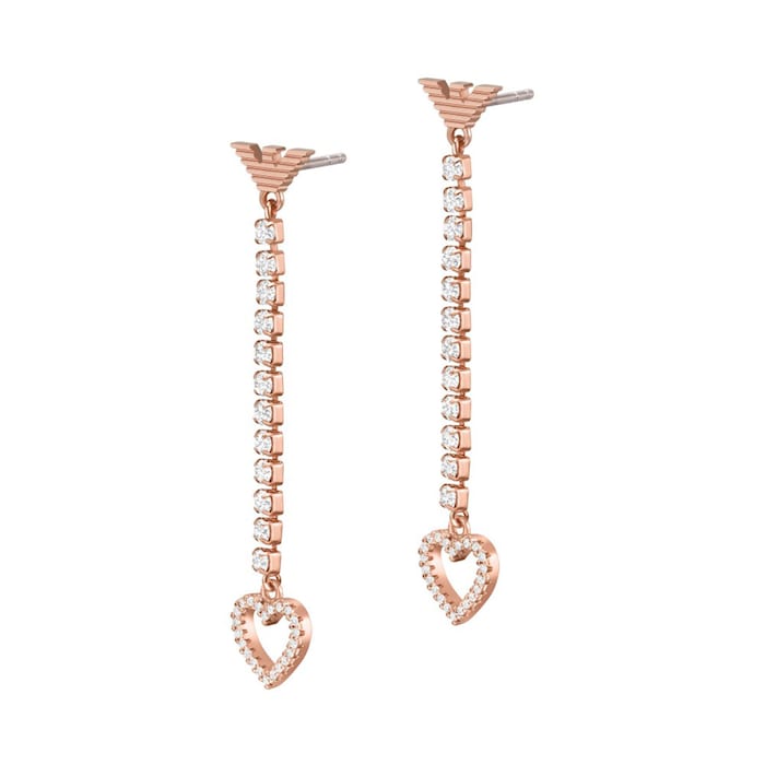 Emporio Armani Ladies Rose Gold Coloured Heart Drop Earrings