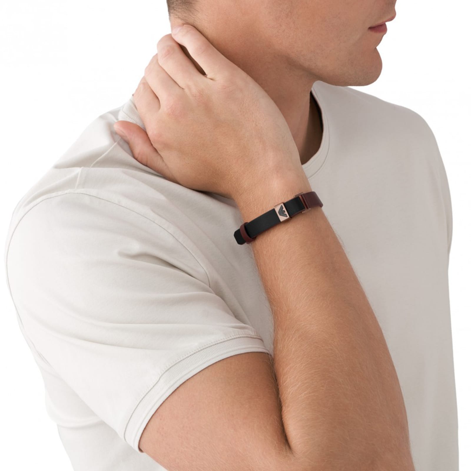 Emporio Armani Mens Brown Leather Bracelet