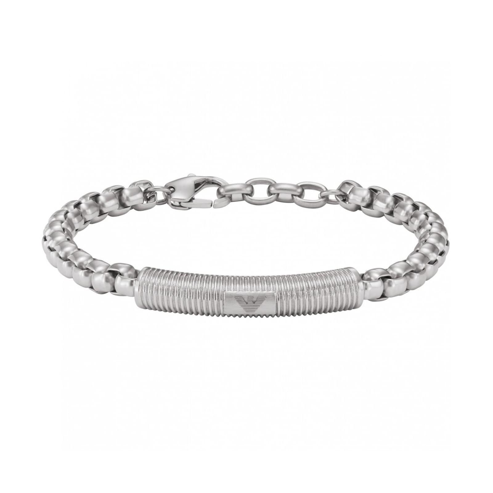 Mens Stainless Steel Curved Bar Chain Bracelet