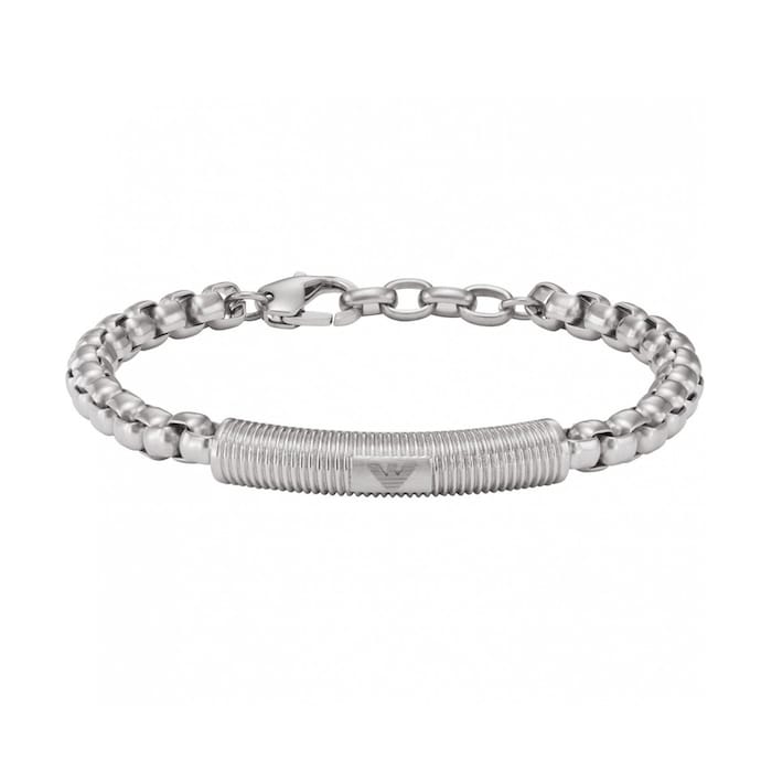 Emporio Armani Mens Stainless Steel Curved Bar Chain Bracelet