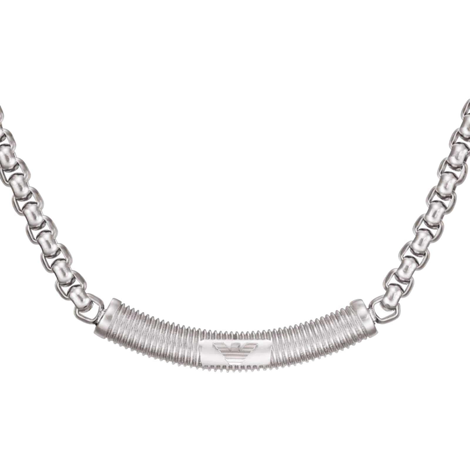 Emporio Armani Mens Stainless Steel Curved Bar Chain Necklace