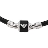 Emporio Armani Mens Black Leather & Stainless Steel Bracelet