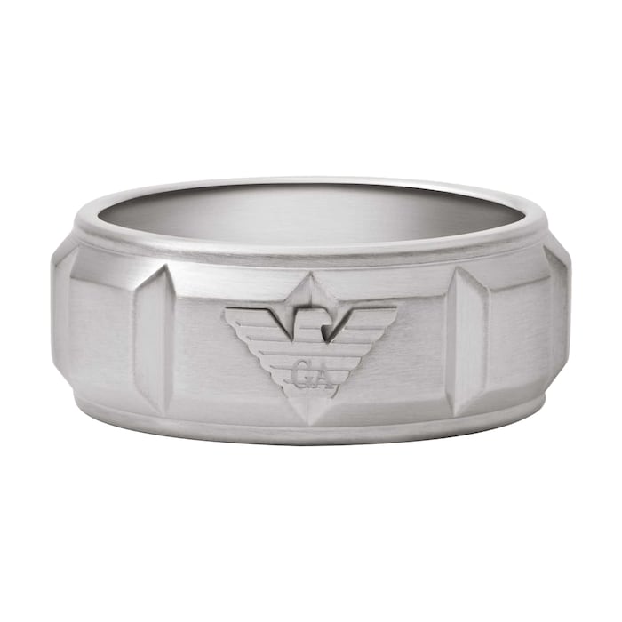 Emporio Armani Mens Stainless Steel Textured Logo Ring