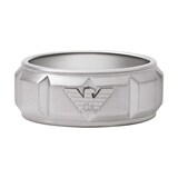 Emporio Armani Mens Stainless Steel Textured Logo Ring