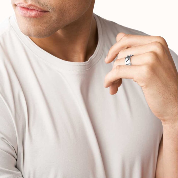Emporio Armani Mens Stainless Steel Textured Logo Ring - Ring Size R