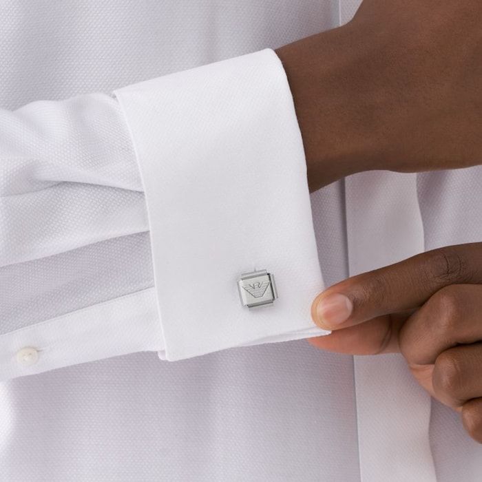 Emporio Armani Mens Stainless Steel Logo Cufflinks