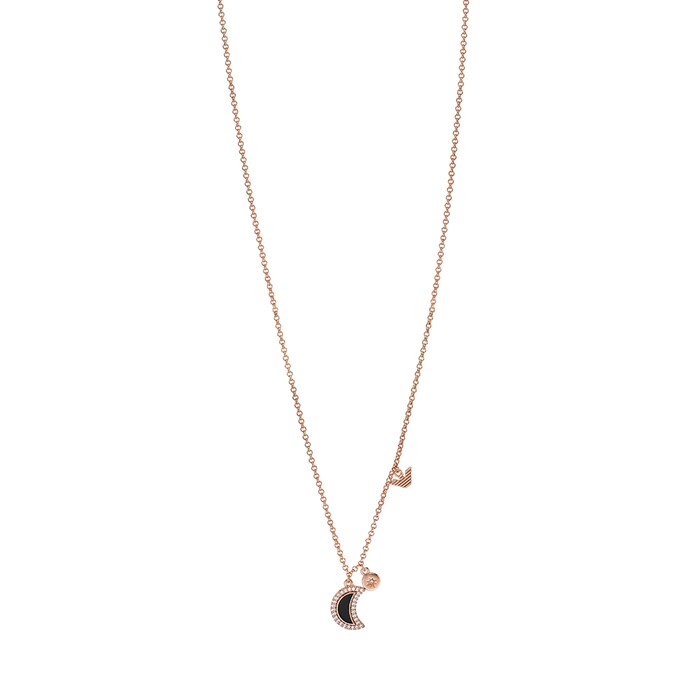 Emporio Armani Womens Rose Gold Coloured Moon Pendant Necklace