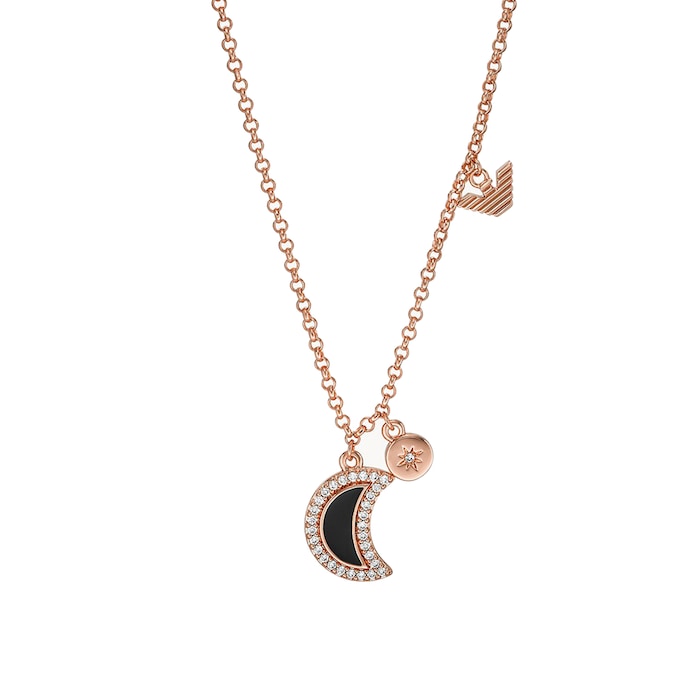 Emporio Armani Womens Rose Gold Coloured Moon Pendant Necklace