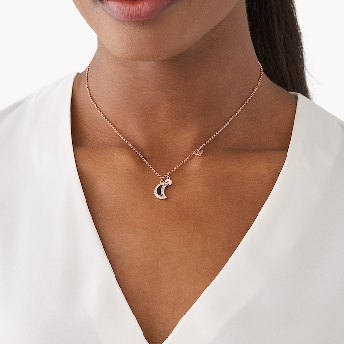 Emporio Armani Womens Rose Gold Coloured Moon Pendant Necklace