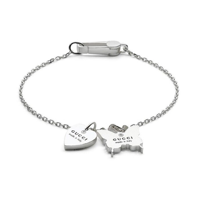 Gucci Trademark Silver Butterfly and Heart 17cm Bracelet
