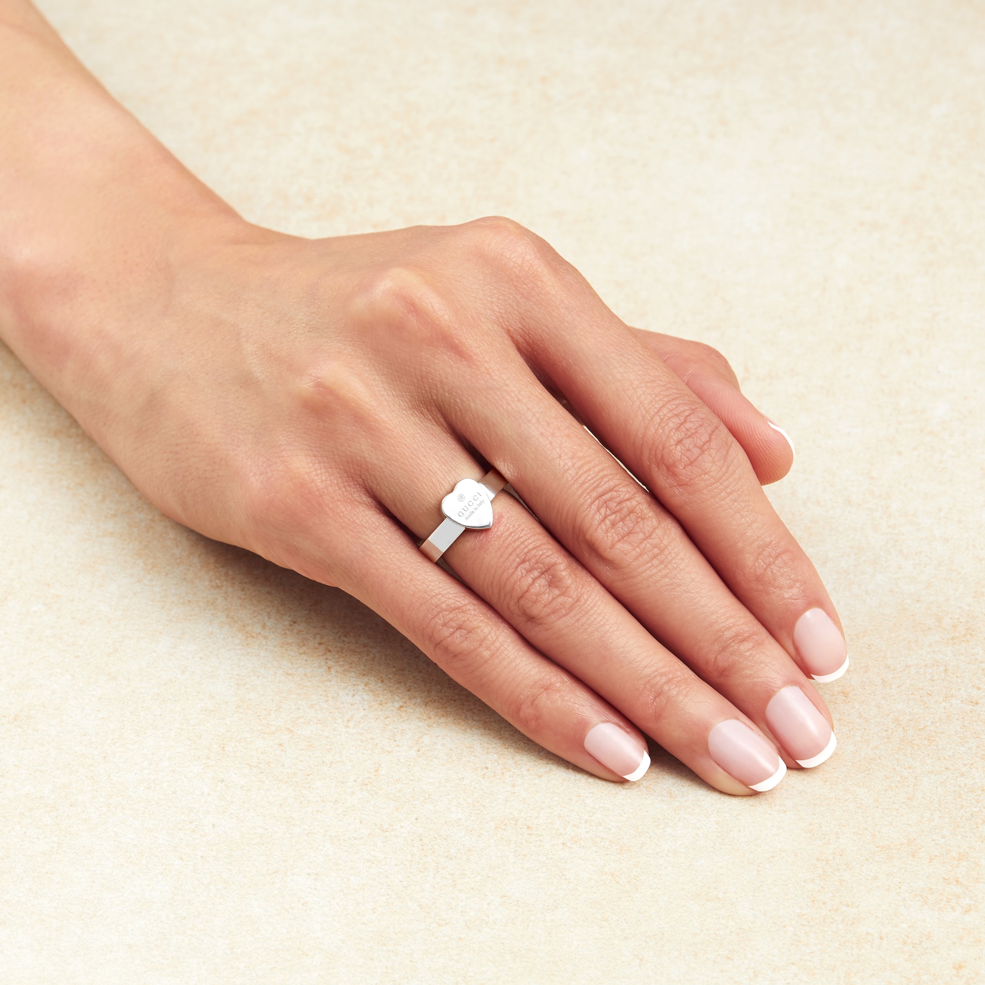 Gucci Silver Heart Trademark Ring - Ring Size 7.25