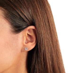 Gucci 18ct White Gold GG Running 0.10cttw Pave Diamond XS Stud Earrings
