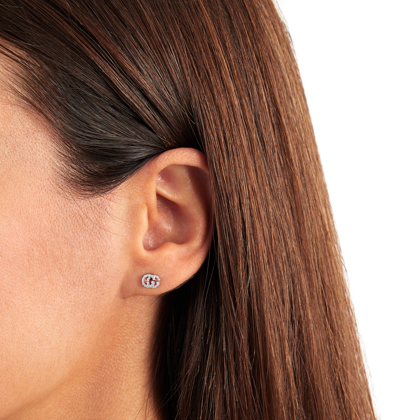Gucci 18k White Gold 0.10cttw Pave Diamond Running G XS Stud Earrings
