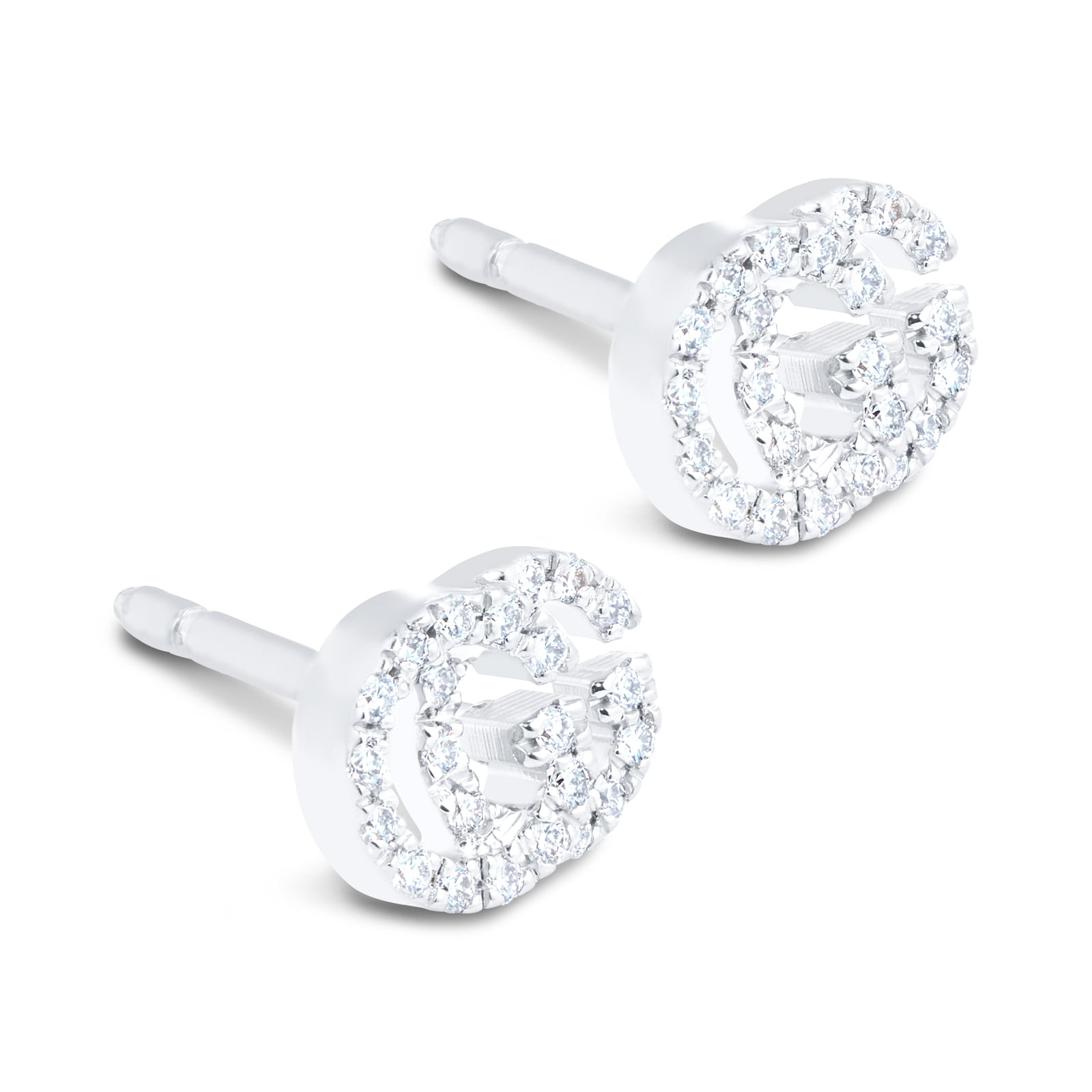 Gucci 18k White Gold 0.10cttw Pave Diamond Running G XS Stud Earrings