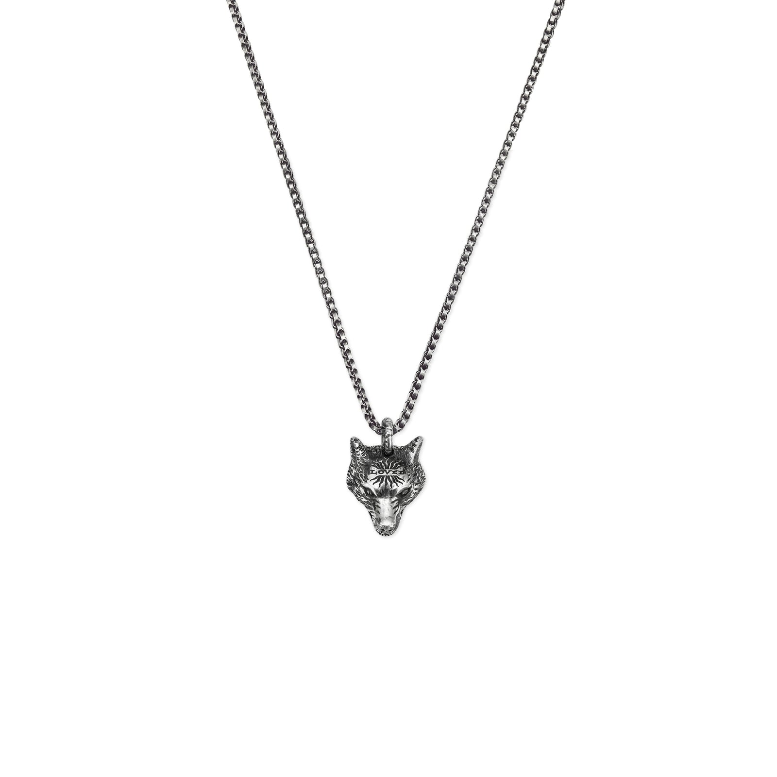 anger forest wolf head necklace in silver