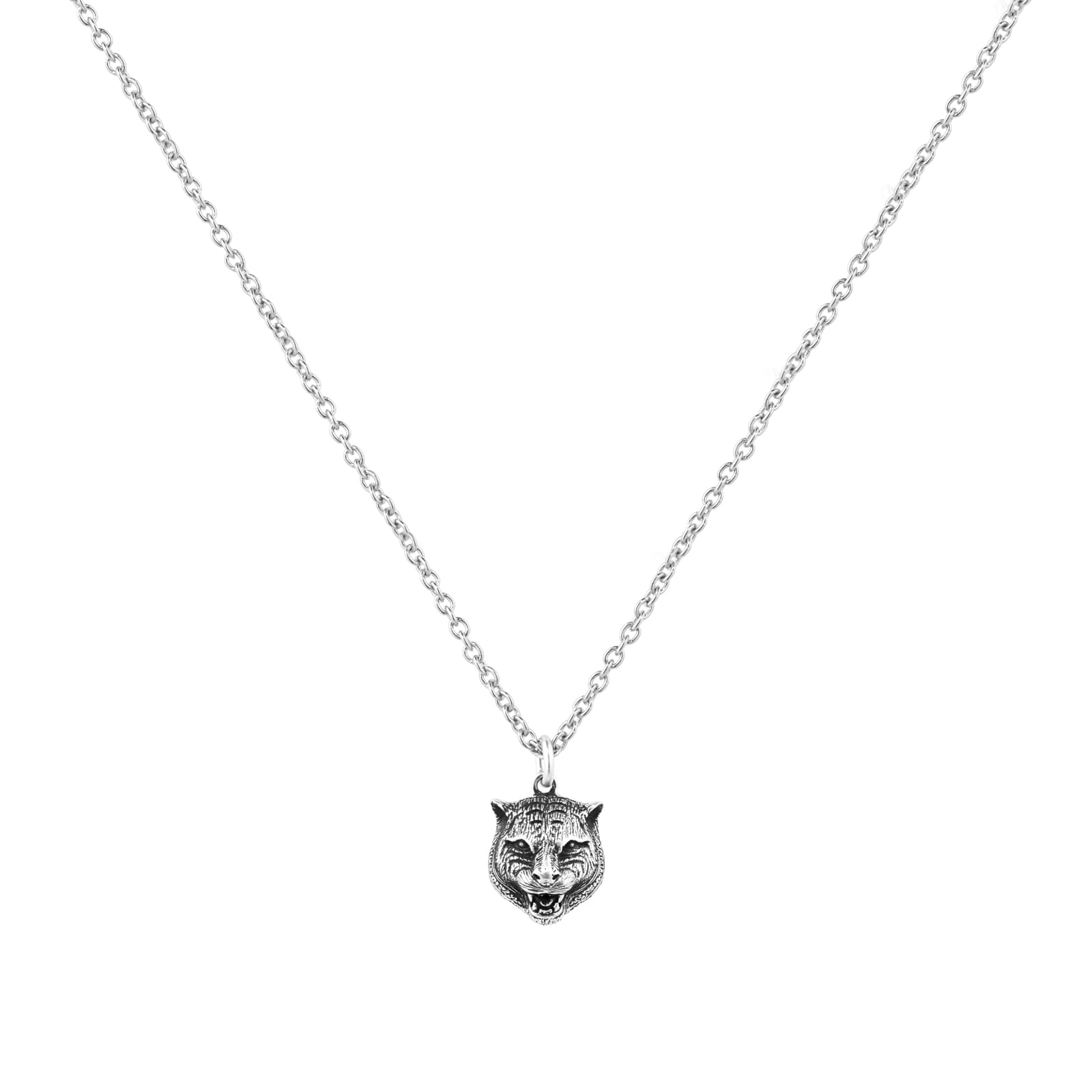 Gucci Sterling Silver Anger Forest Feline Head Necklace 21.5-23.5"