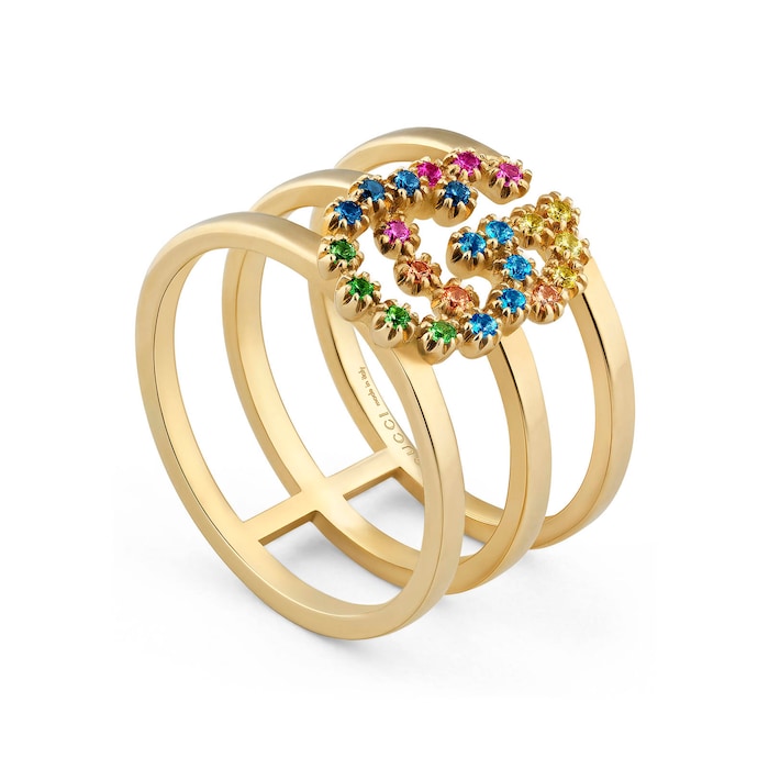 Gucci Running G 18ct Yellow Gold Multicolour Ring - Ring Size N