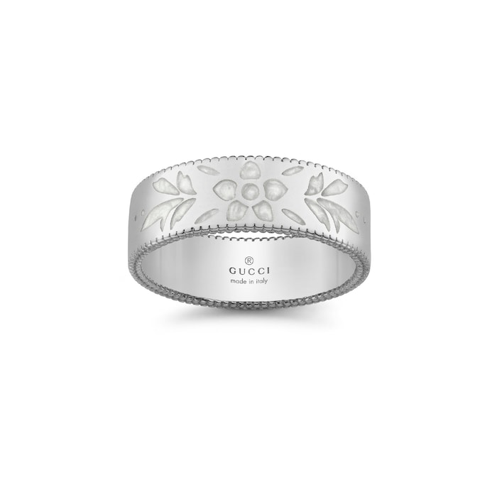 Gucci Icon 18ct White Gold Enamel 6mm Ring - Ring Size N/O