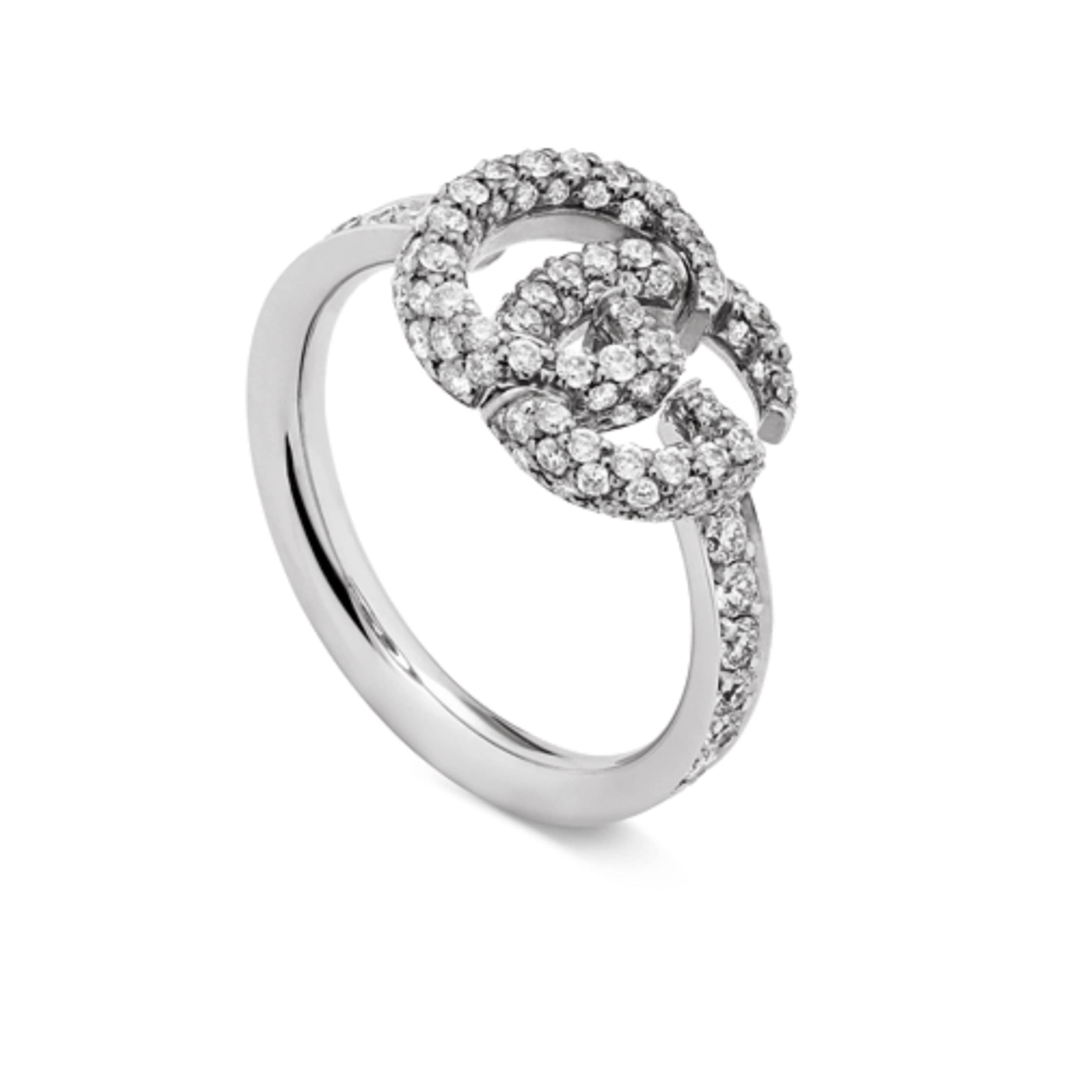Gucci 18k White Gold Running GG 0.92cttw Diamond Ring