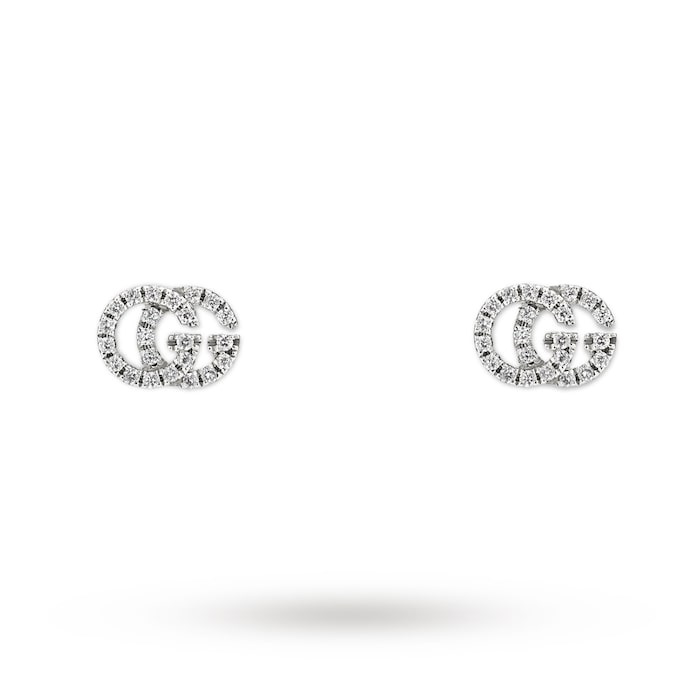 Gucci Running G Pave 18ct White Gold Diamond Stud Earrings