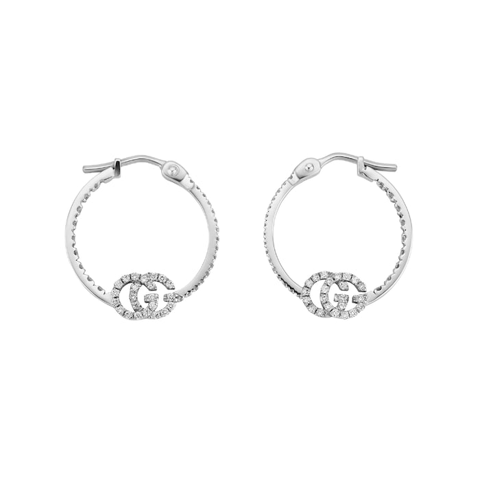 Gucci 18ct White Gold GG Running Hoop Earrings