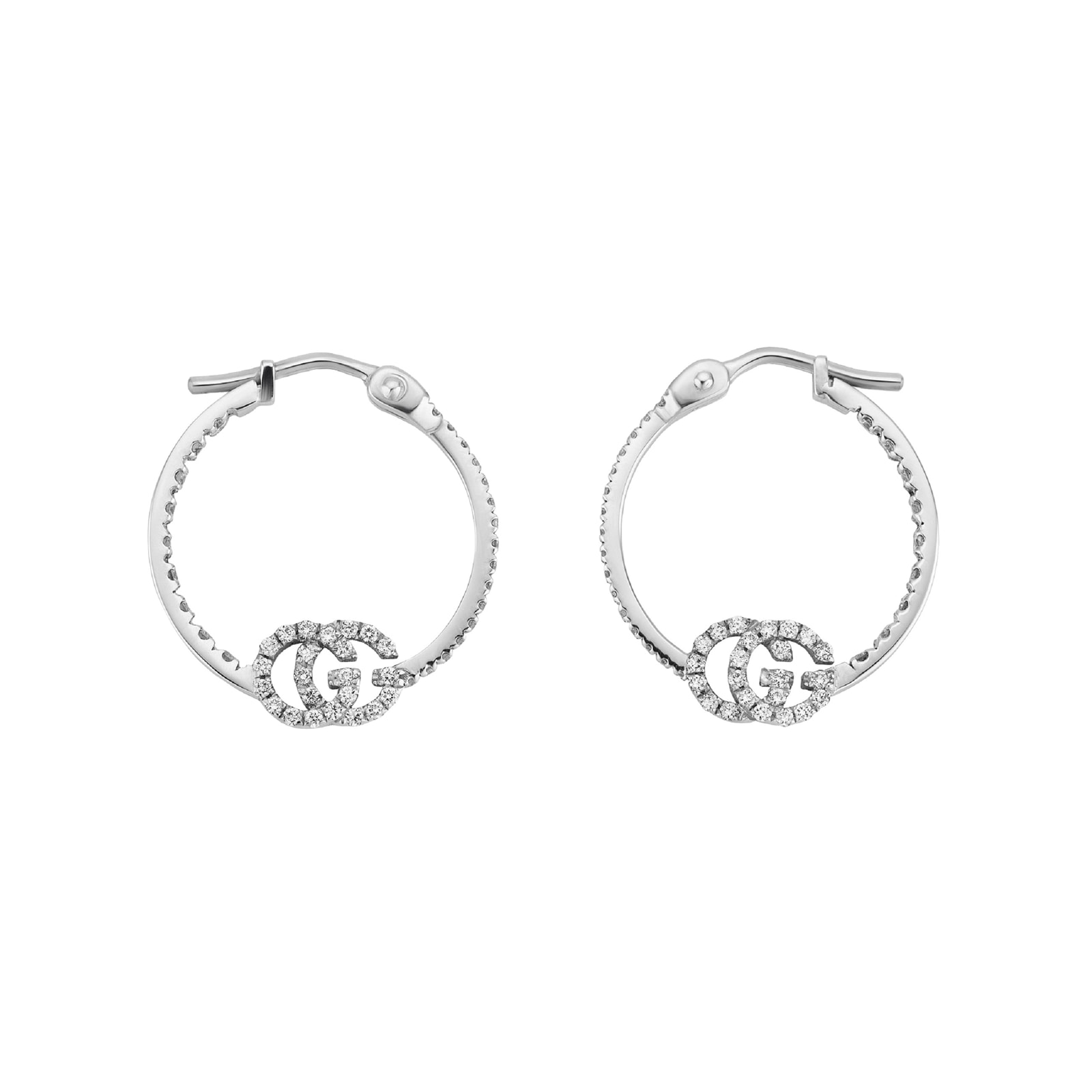 Gucci 18ct White Gold GG Running Hoop Earrings