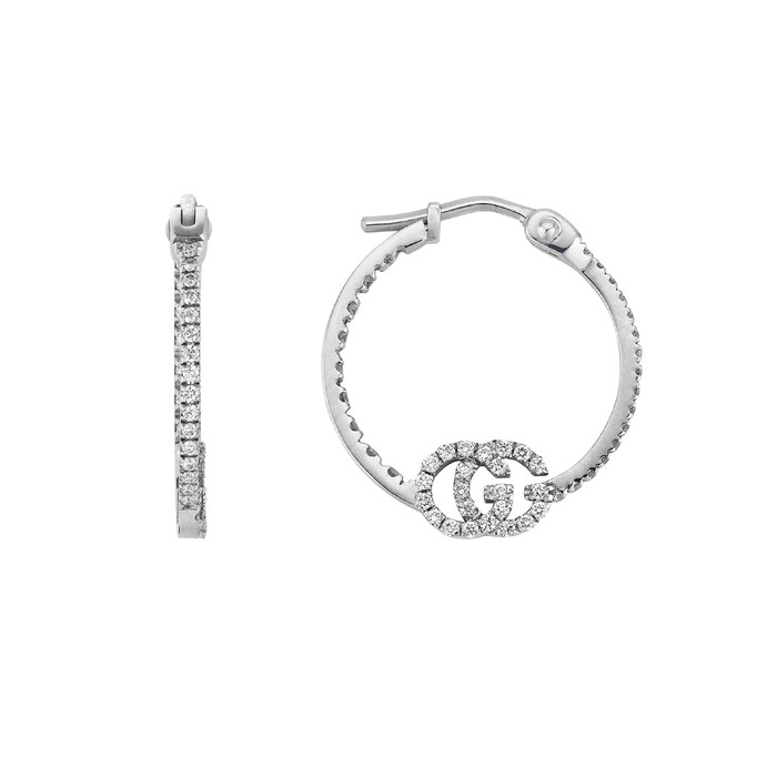 Gucci 18ct White Gold Running G Hoop Earrings