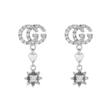 Gucci 18ct White Gold Flower and Double G Diamond Drop Earrings
