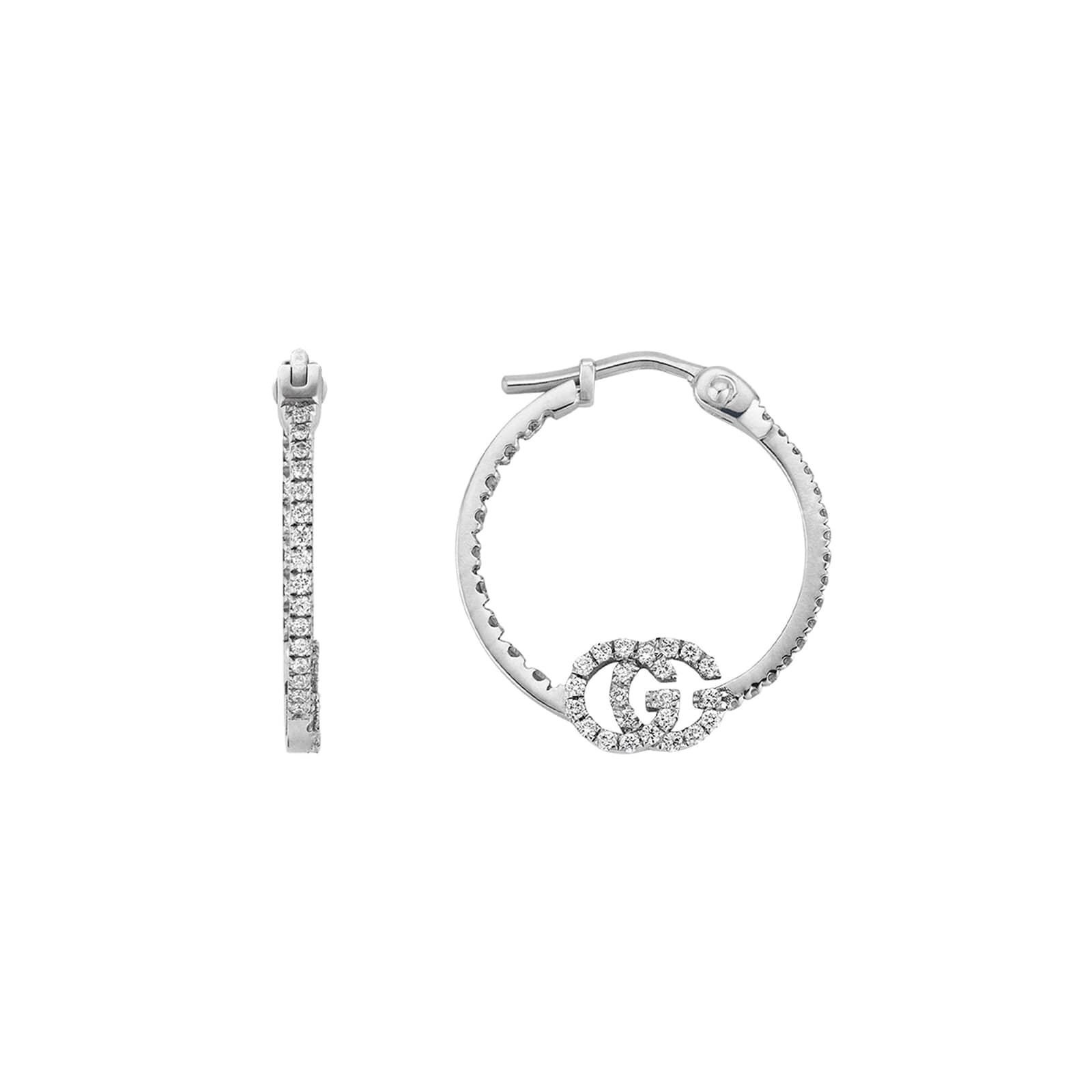 Gucci 18ct White Gold GG Running Hoop Earrings