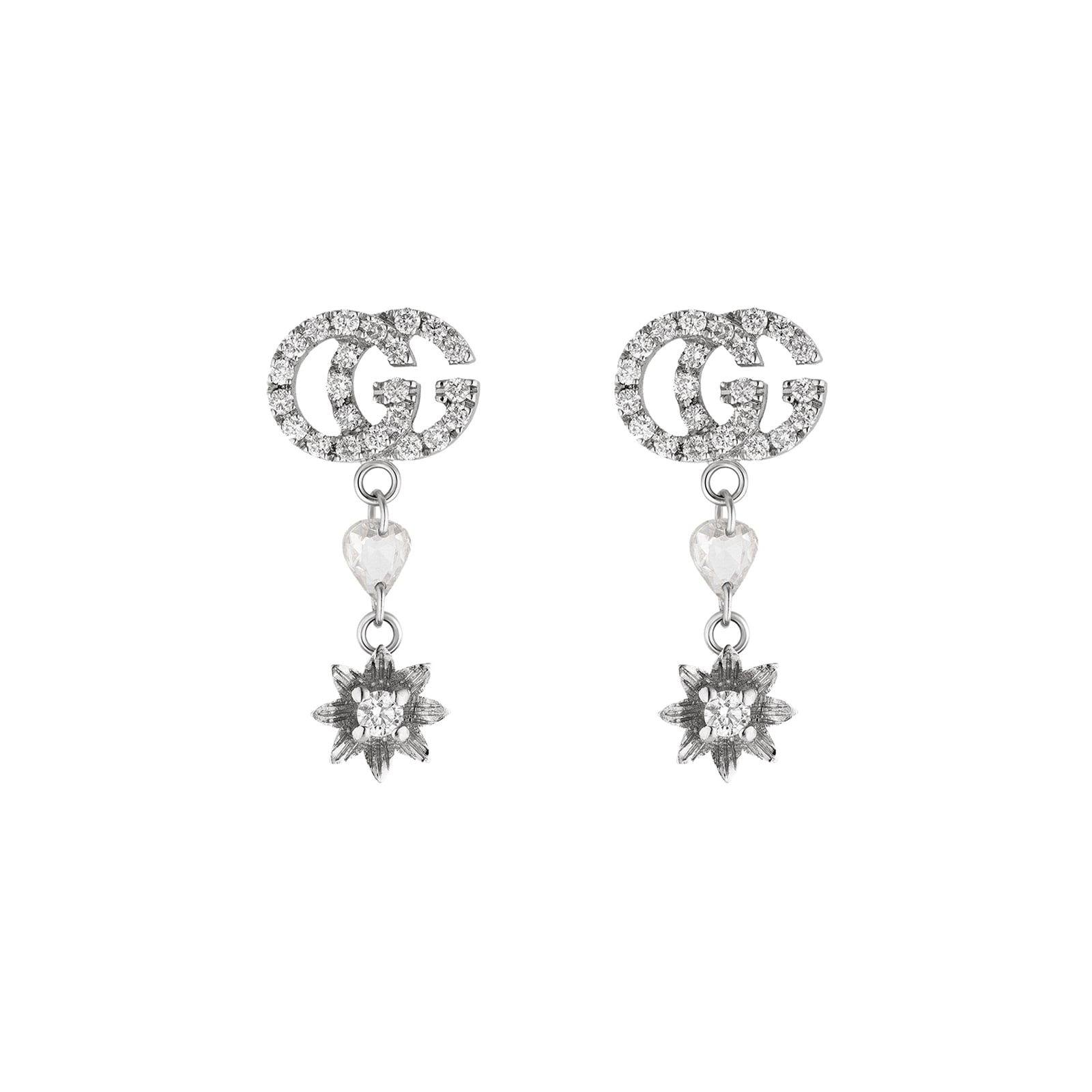 Gucci Gucci Flora 18ct White Gold Flower & Double G Diamond Drop Earrings