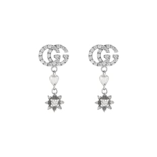 Gucci Gucci Flora 18ct White Gold Flower & Double G Diamond Drop Earrings