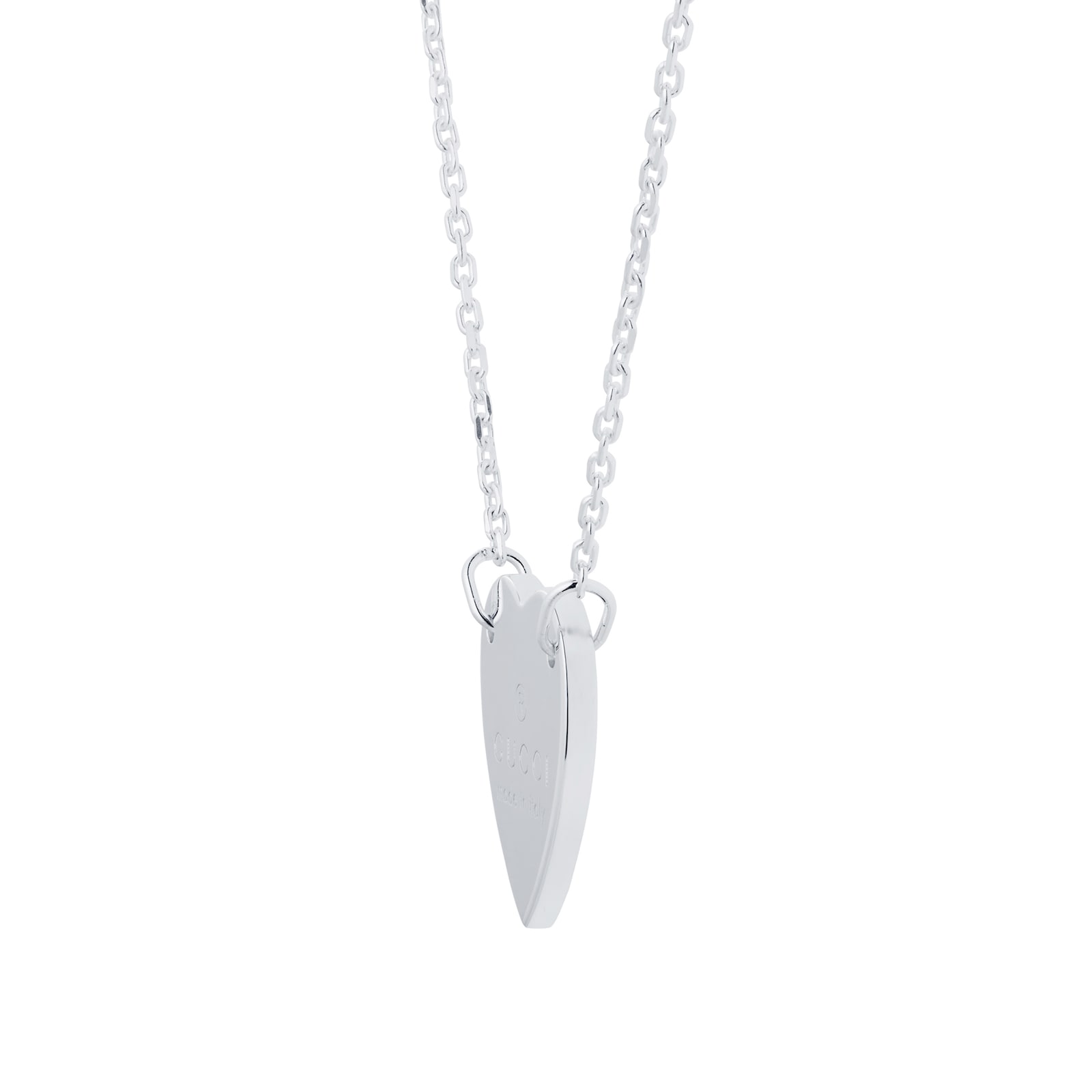 Gucci Sterling Silver Trademark Necklace with Heart Pendant 17.7-18.9"