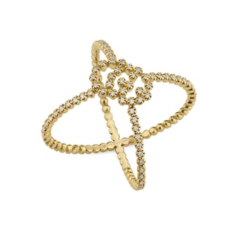 Gucci 18k Yellow Gold 0.25cttw Diamond Running G Crossover Ring Size 7.25
