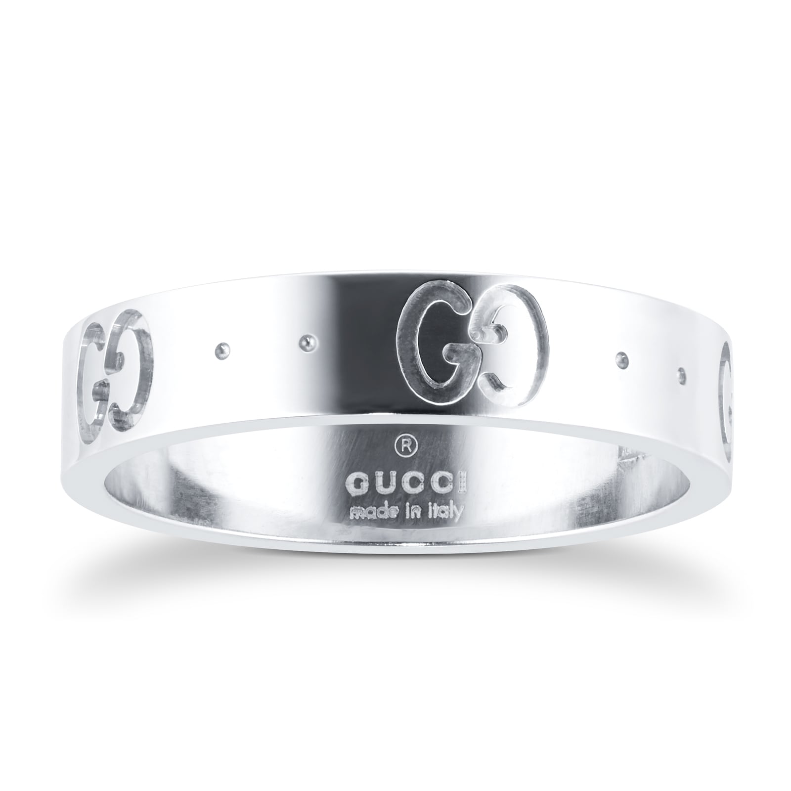 Gucci Icon 18ct White Gold Logo Band Ring | Mappin and Webb