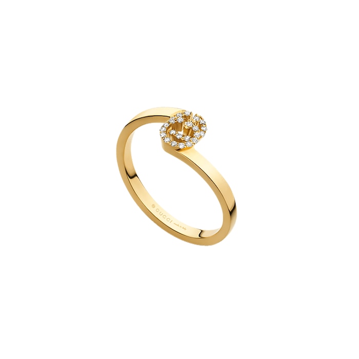 Gucci 18k Yellow Gold Running GG Diamond Ring Size 6.25