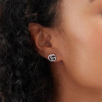 Gucci Sterling Silver GG Marmont Aged Stud Earrings