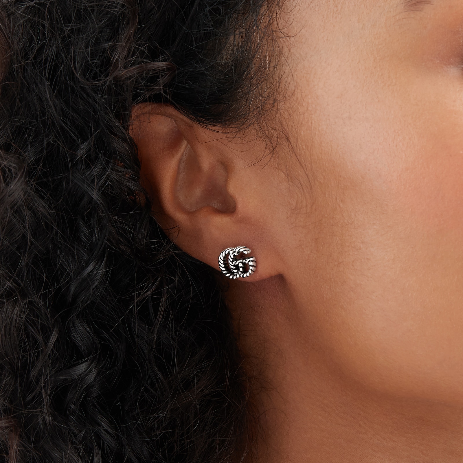 Gucci Sterling Silver GG Marmont Aged Stud Earrings