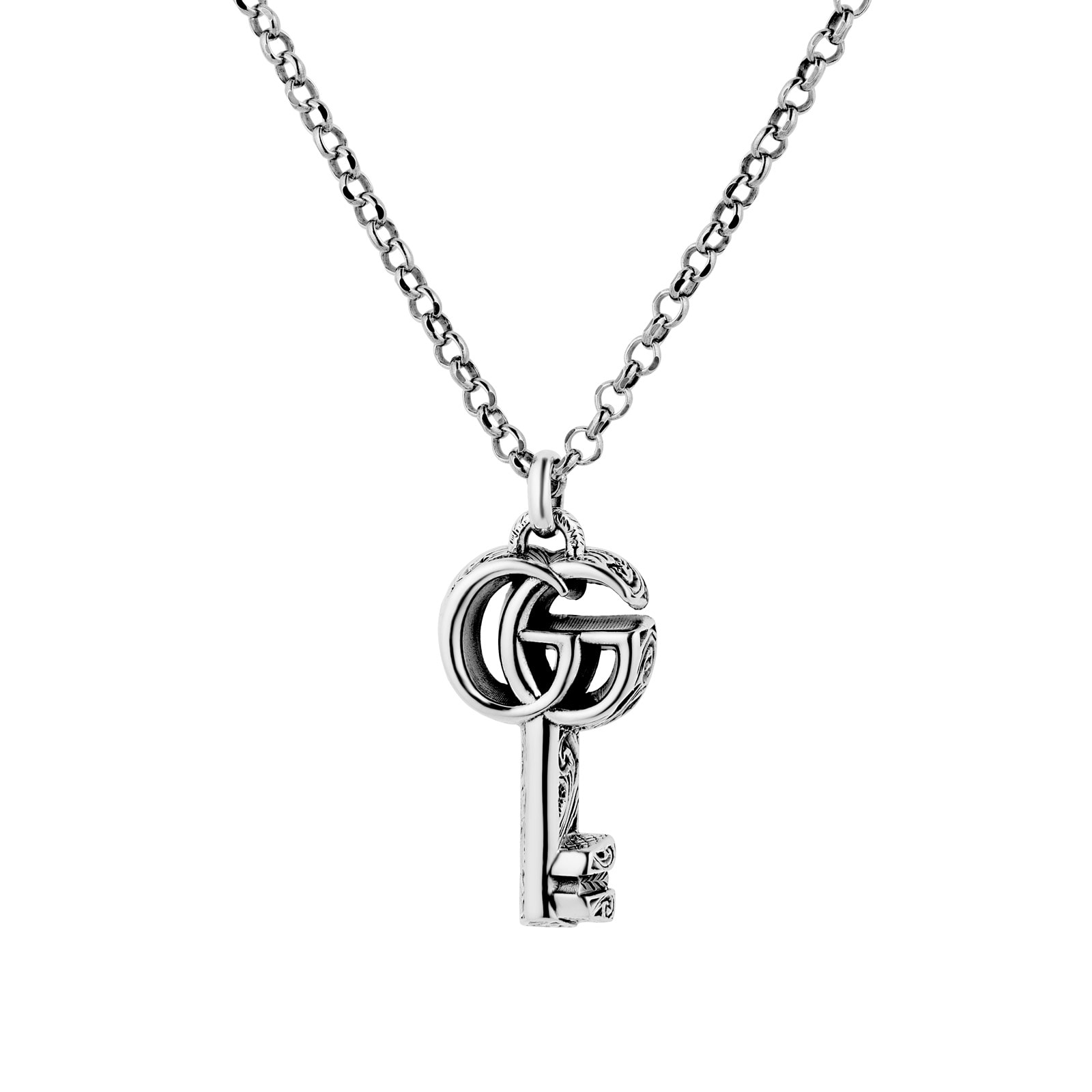 Gucci Sterling Silver GG Marmont Key Necklace