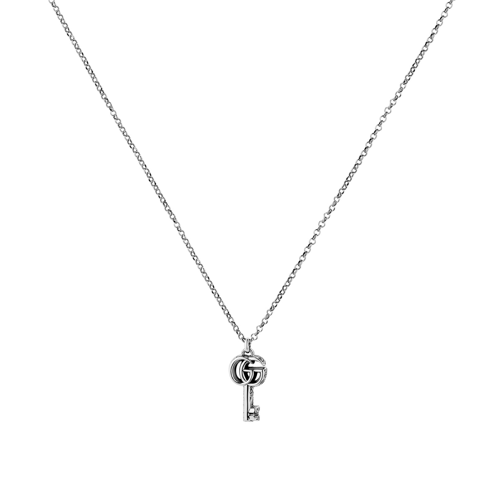 Gucci Sterling Silver GG Marmont Key Necklace 19.5