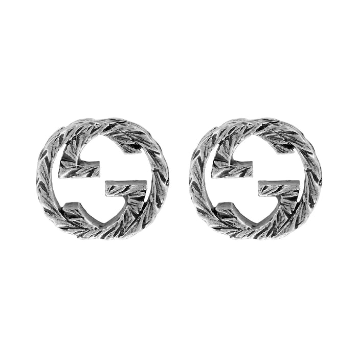 Gucci Silver Interlocking G 10mm Black Stud Earrings