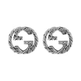 Gucci Silver Interlocking G 10mm Black Stud Earrings