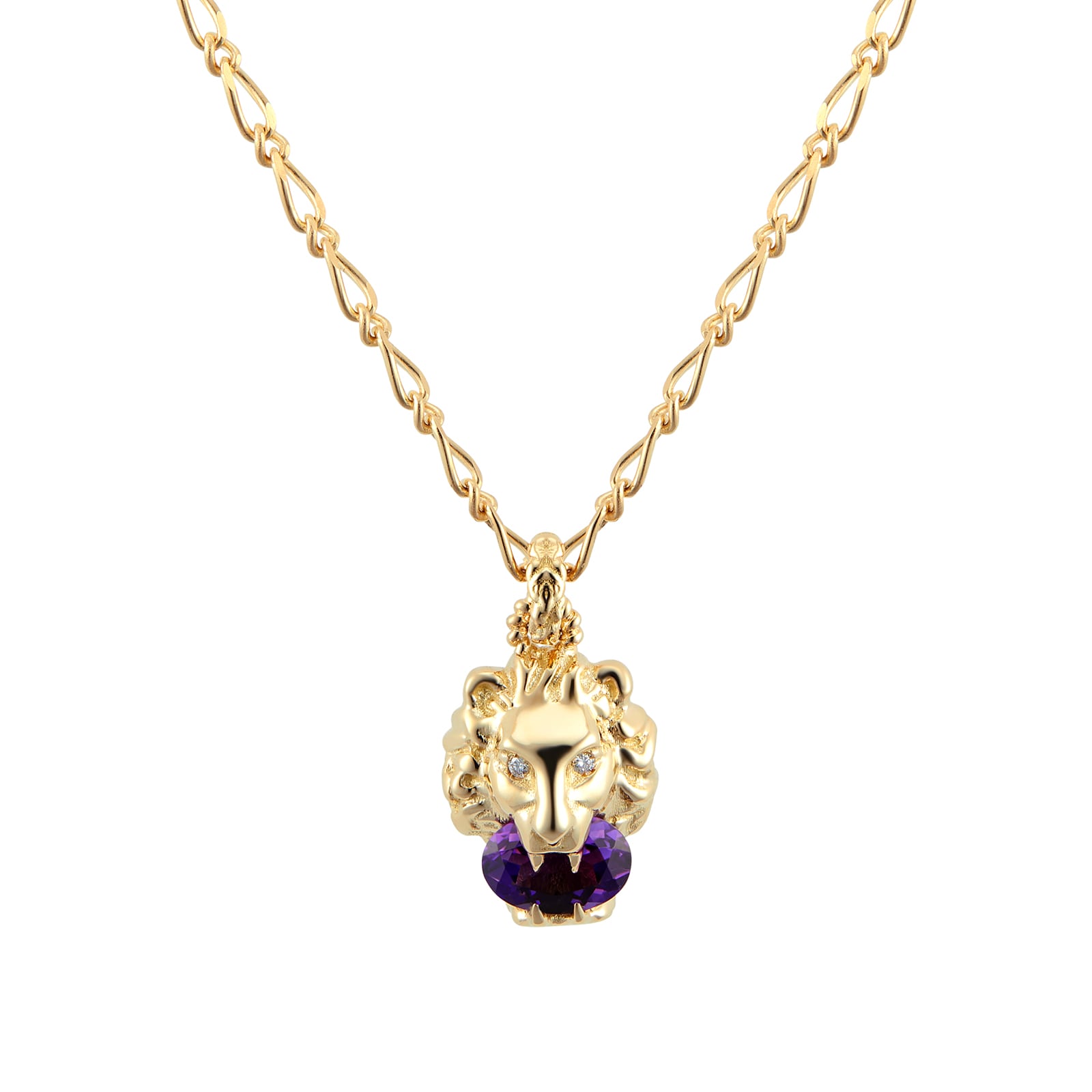 Gucci 18ct Yellow Gold Amethyst Diamond Lionhead Necklace